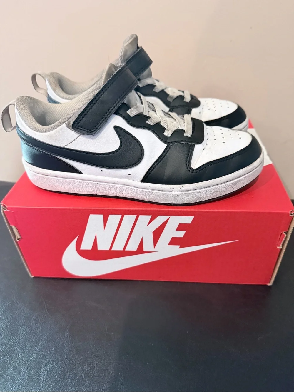 Nike Kids Black and White Court Borough low Recraft Sneakers